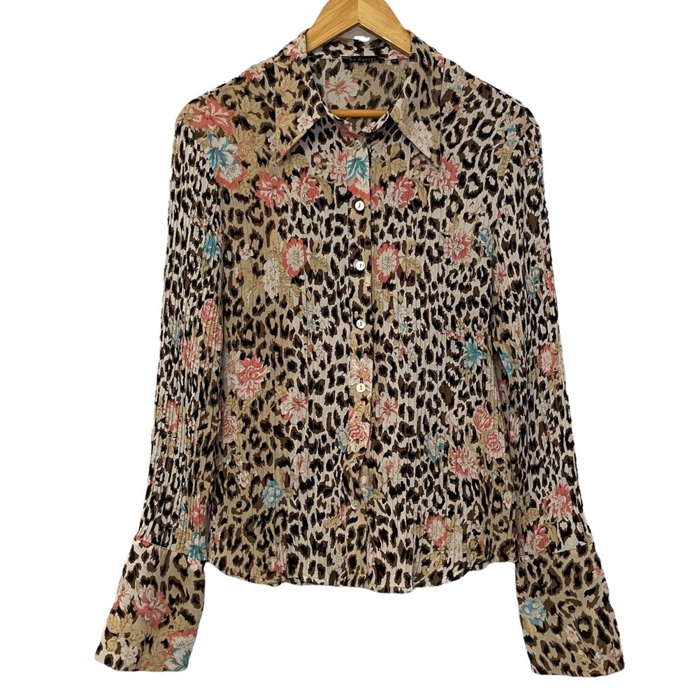 Le Caviar Animal Print Floral Blouse
